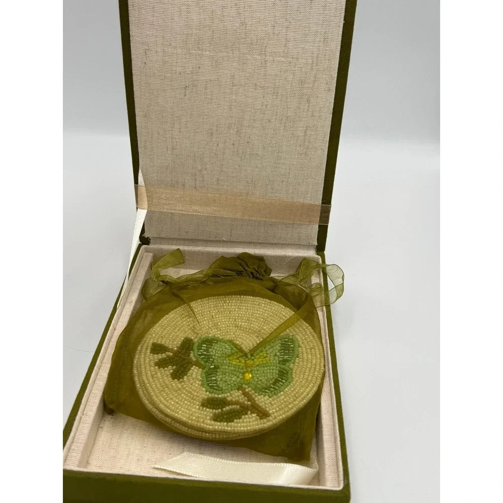 Green Butterfly Hand Beaded Coaster Set of 4 with Matching Beaded Storage Box